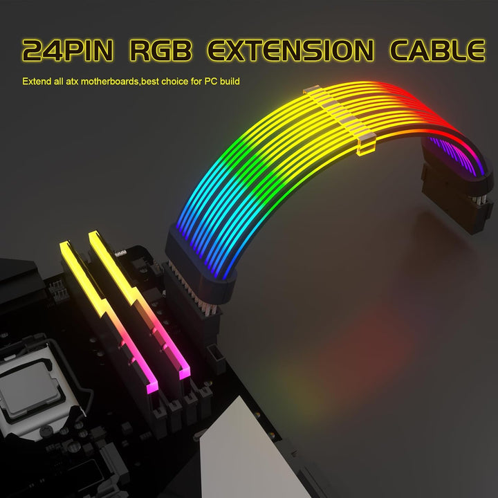 Sirlyr 24 Pin RGB Kabel,RGB PSU Kabel Verlängerungen - 5V 3Pin Addressable ARGB Motherboard Netzteil