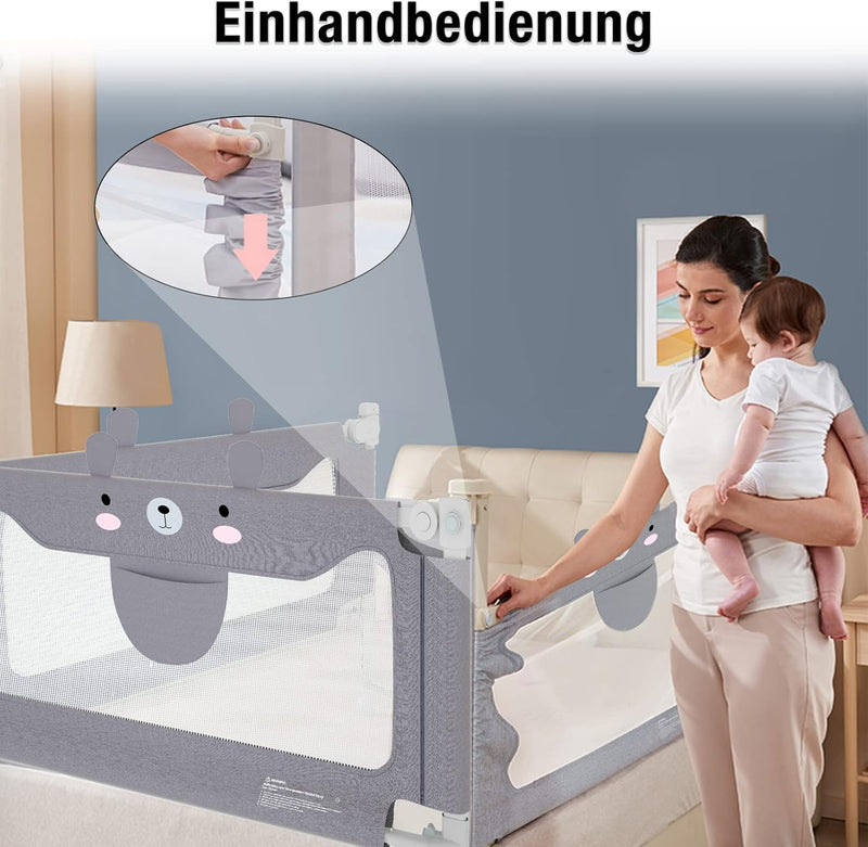 LARS360 180 cm Kinderbettgitter Bettgitter Fallschutz Sicherheitsgitter Höhenverstellbares Bett Abst