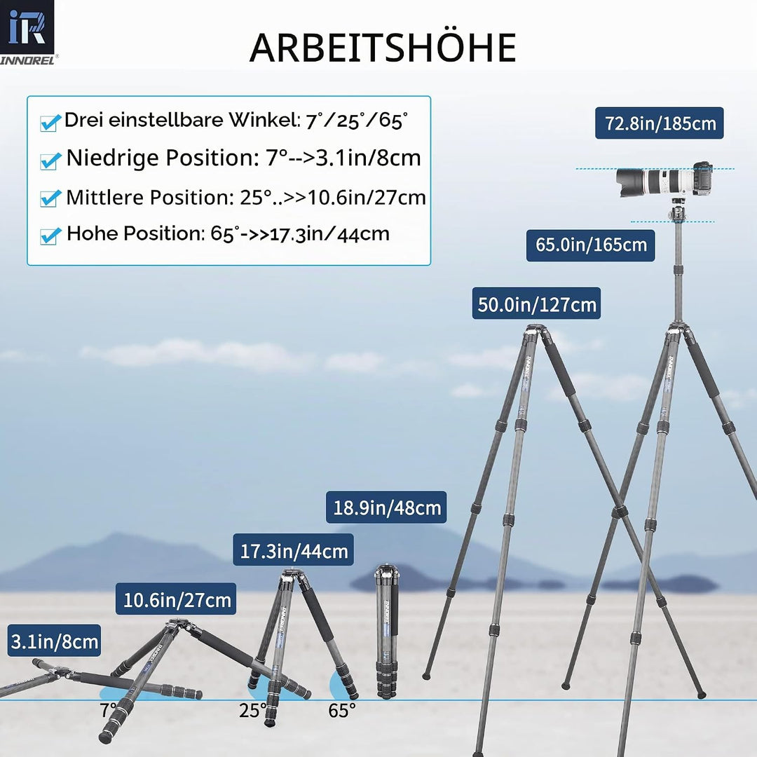 Karbonfaser-Stativ-INNOREL KT284C Super tragbares Reisestativ für DSLR-Kamera Robuster kompakter Stä