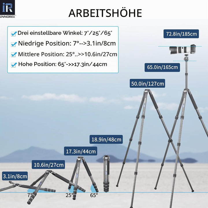 Karbonfaser-Stativ-INNOREL KT284C Super tragbares Reisestativ für DSLR-Kamera Robuster kompakter Stä