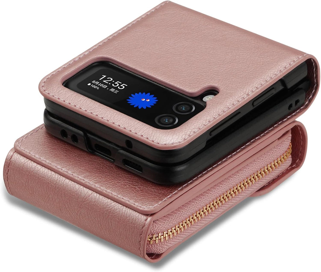 UDBKKDX Brieftasche Handyhülle für Samsung Galaxy Z Flip 5, Schnalle Frauen Mattes Leder hülle mit B