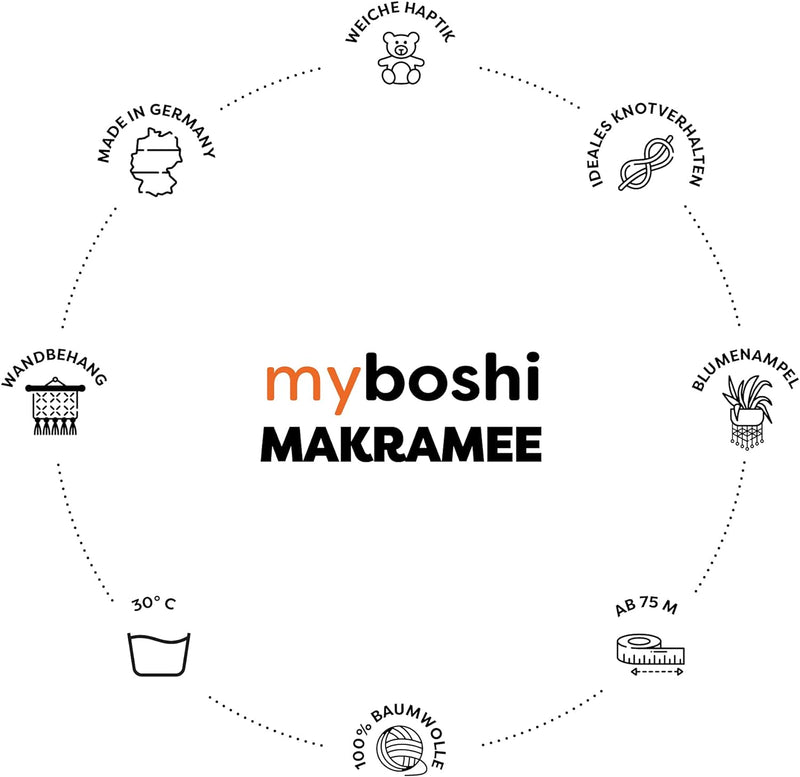 myboshi Makramee-Garn, geflochten 4mm, Made in Germany, Naturgarn, das Kreativgarn für orientalische