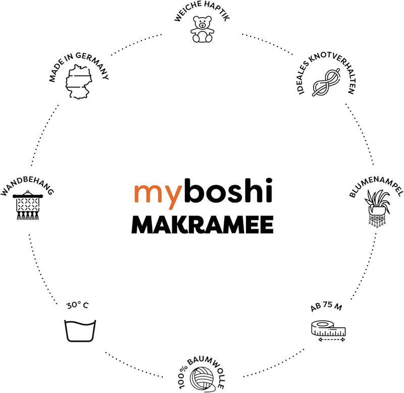 myboshi Makramee-Garn, geflochten 4mm, Made in Germany, Naturgarn, das Kreativgarn für orientalische
