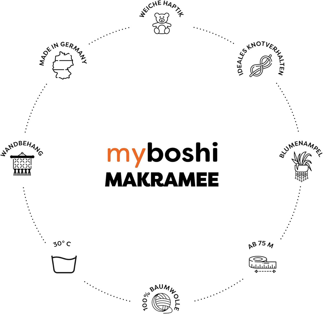 myboshi Makramee-Garn, gezwirnt 4mm, Made in Germany, Naturgarn, das Kreativgarn für orientalische -