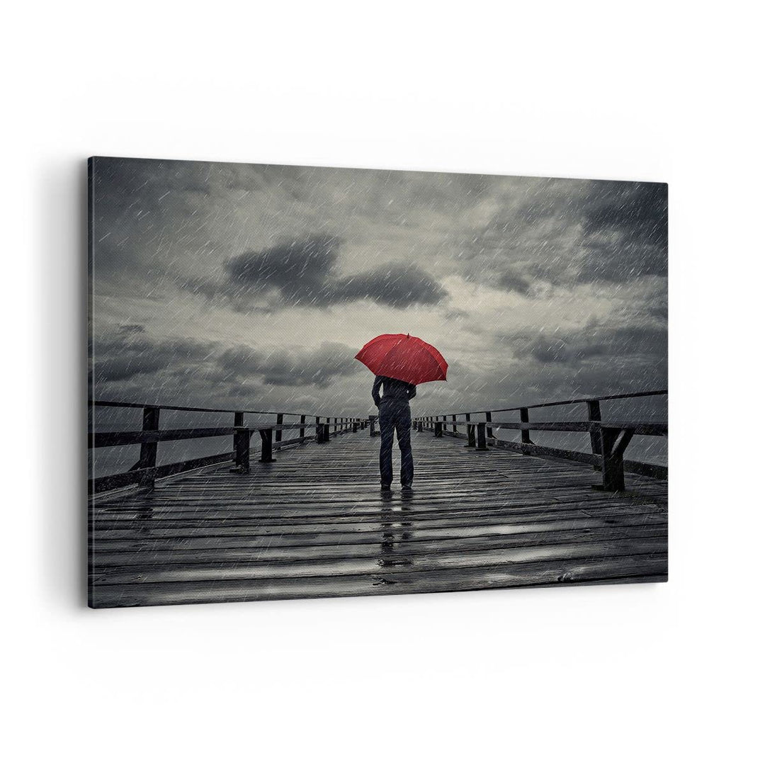 Bilder auf Leinwand 100x70cm Leinwandbild mit Rahmen Meer Brücke Sturm Gross Wanddeko Bild Schlafzim