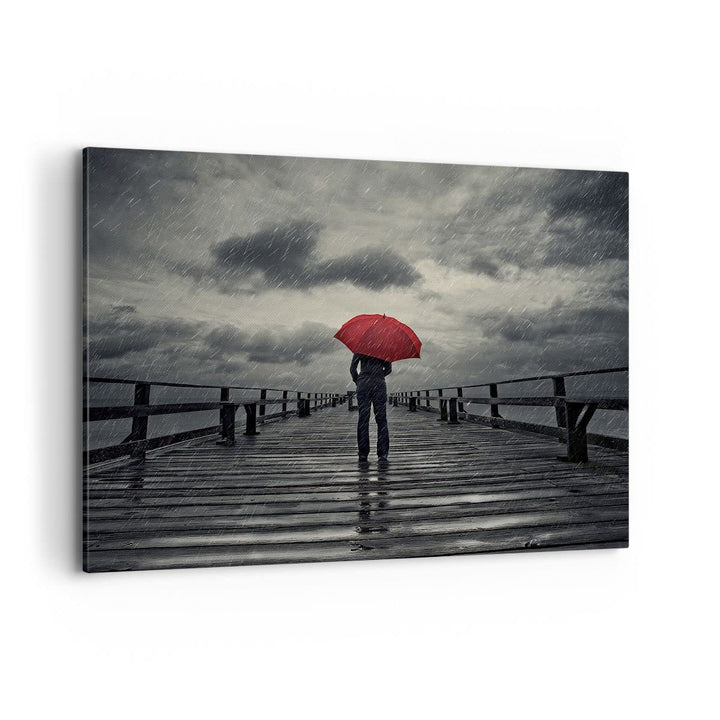 Bilder auf Leinwand 100x70cm Leinwandbild mit Rahmen Meer Brücke Sturm Gross Wanddeko Bild Schlafzim