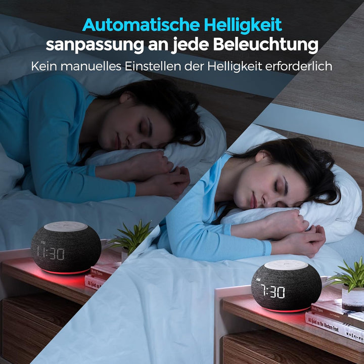 REACHER Auto Dimmbare Radiowecker für das Schlafzimmer - 9-farbiges Nachtlicht, 0-100% Dimmer, 7 Ala
