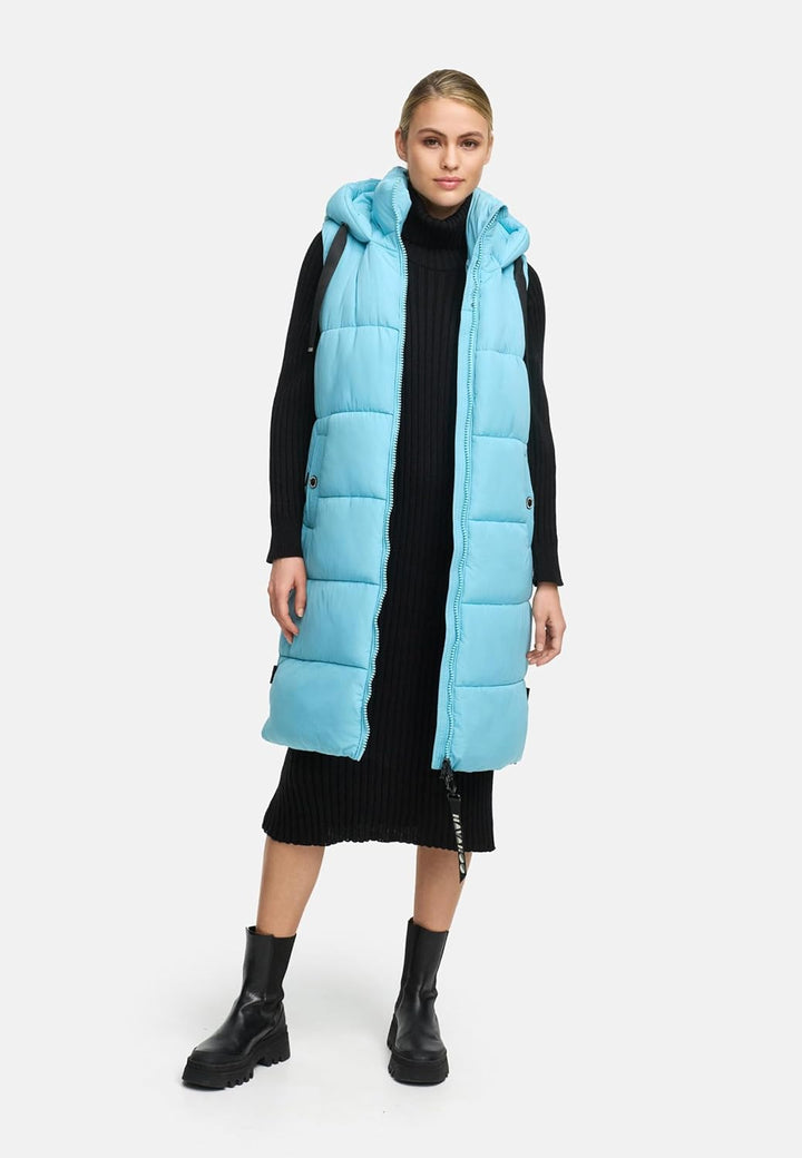 Navahoo Damen ärmellose lange Outdoorweste warme Winterjacke Schnuffelchen XS-3XL XS Sky Blue, XS Sk
