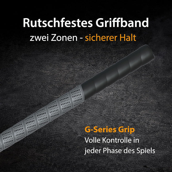 FAT PIPE Floorball Schläger Unihockey Stock 'Zack 33 Bone ORANGE' - IFF Zertifiziert Linke Hand oben
