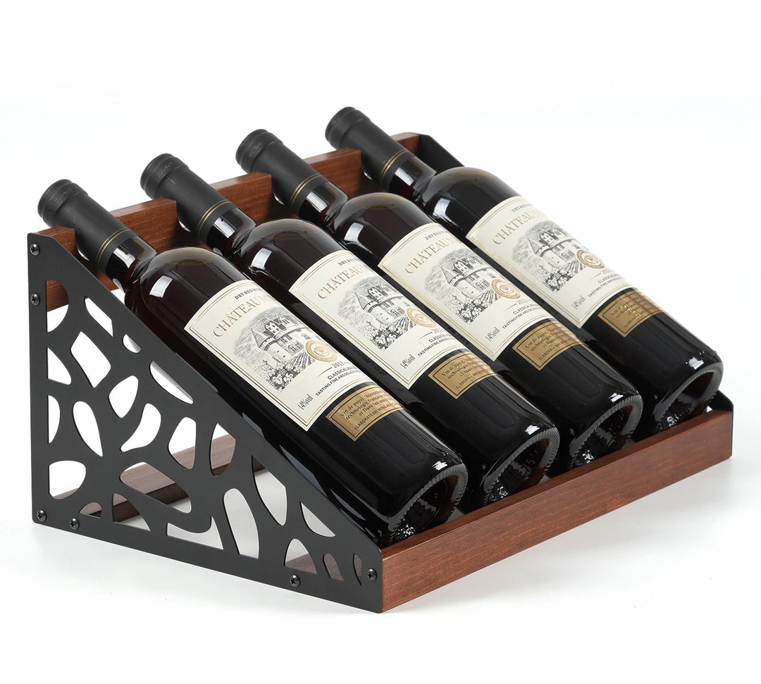Rustikales Weinregal Holz für Tisch, Flaschenregal für 4 Flaschen, Vintage-Design, 36x24x17 cm, Wein
