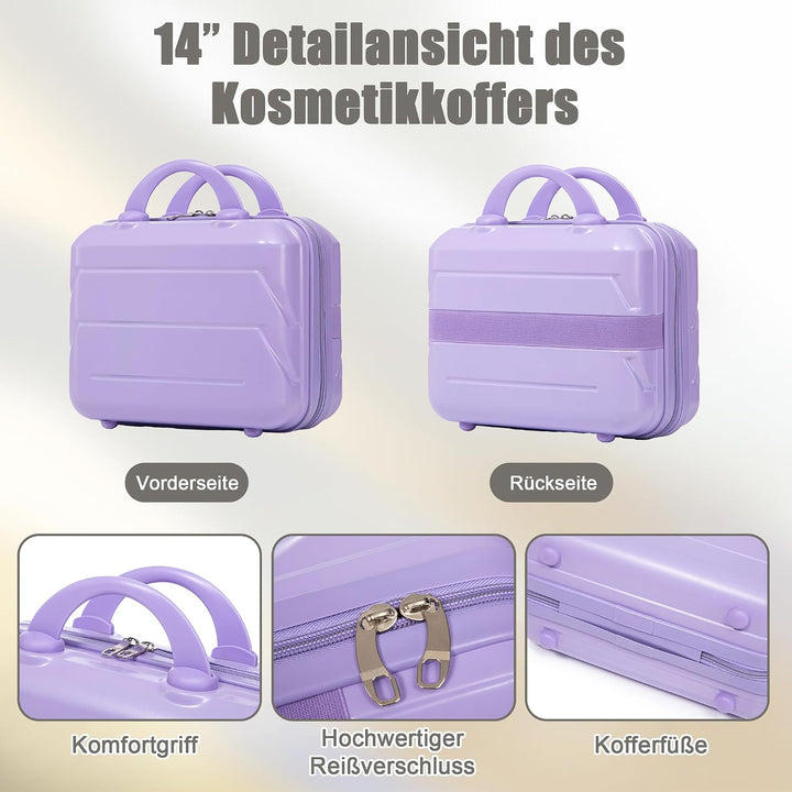 Kofferset mit ABS-Hartschale, Spinner-Reisegepäck, Blau Lila, 4-teilig