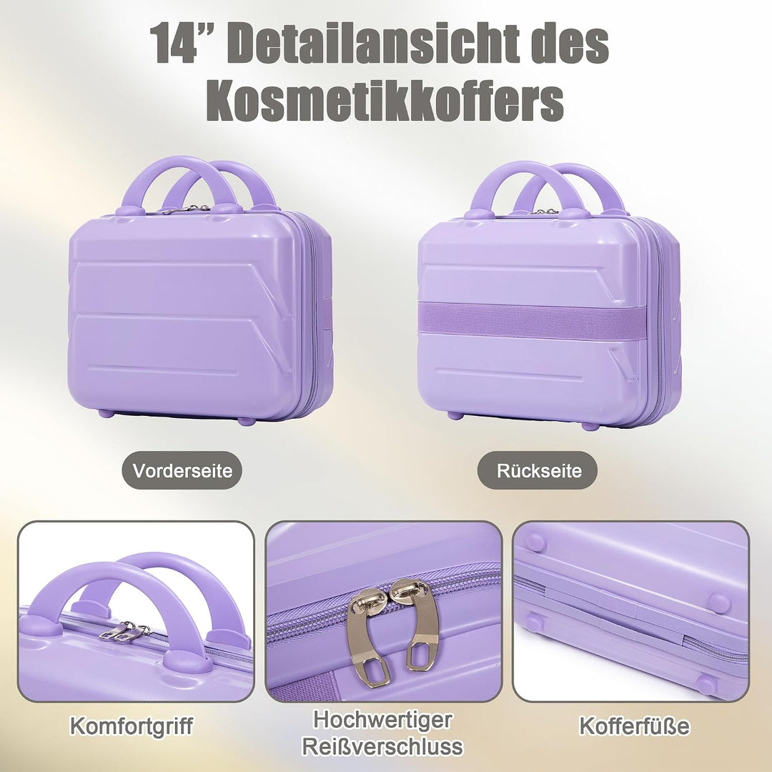 Hartschalen-Koffer Trolley Handgepäck Rollkoffer, Reisekoffer Set mit 4 Rollen, 4er Gepäckset Lila L