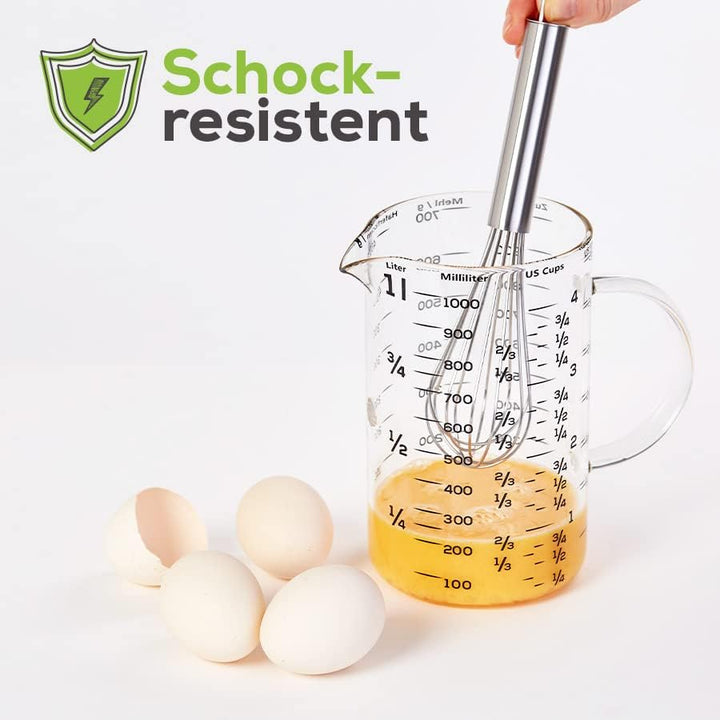 TreeBox Premium Messbecher 1l - Messbecher glas - Robuste und hitzebeständige Messbecher Set aus Bor