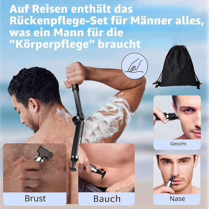 Elektrischer Rückenrasierer für Herren, 4-in-1 Körperpflegeset, Körperhaartrimmer mit verstellbarem