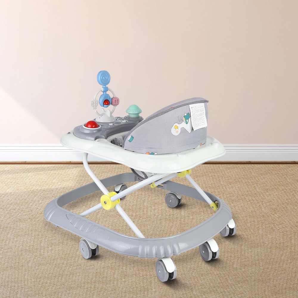 Lauflernhilfe 4-in-1, Grau, mit Schieberfunktion, mitwachsender Schritt für Babys, mit Spieluhr und