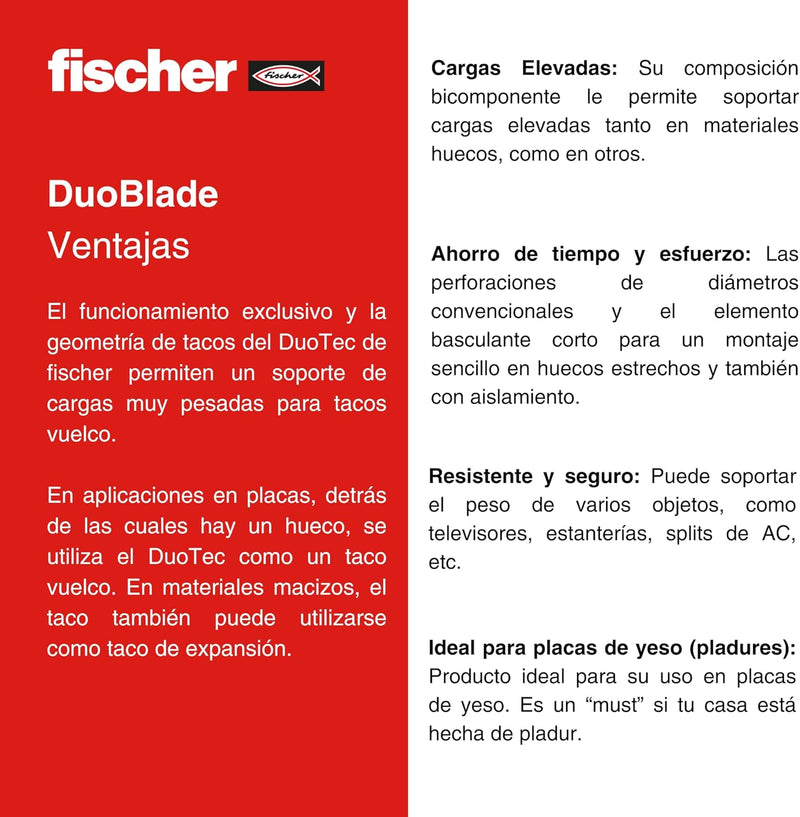 fischer - DuoTec Gipskartondübel, Schrauben und Dübel für Gipskarton, 10 mm, Box 25 Stück Schrauben