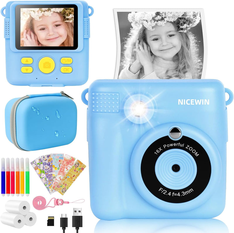 Sofortbildkamera Kinderkamera 1080P 2,4" Bildschirm - Kinder Kamera mit Druckpapier & 32GB Karte, Di