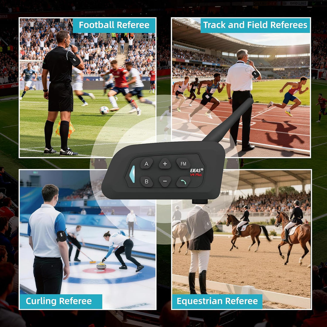 EJEAS V4C Plus Fussball Schiedsrichter Bluetooth Intercom Headset mit FM-Radio und CVC-Rauschunterdr