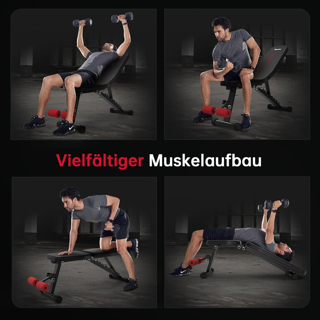 PASYOU Hantelbank Klappbar 10-Fach Verstellbar 90° Grad vertikal Multifunktions Trainingsbank für Ga