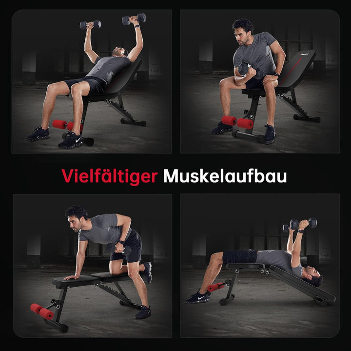 PASYOU Hantelbank Klappbar 10-Fach Verstellbar 90° Grad vertikal Multifunktions Trainingsbank für Ga