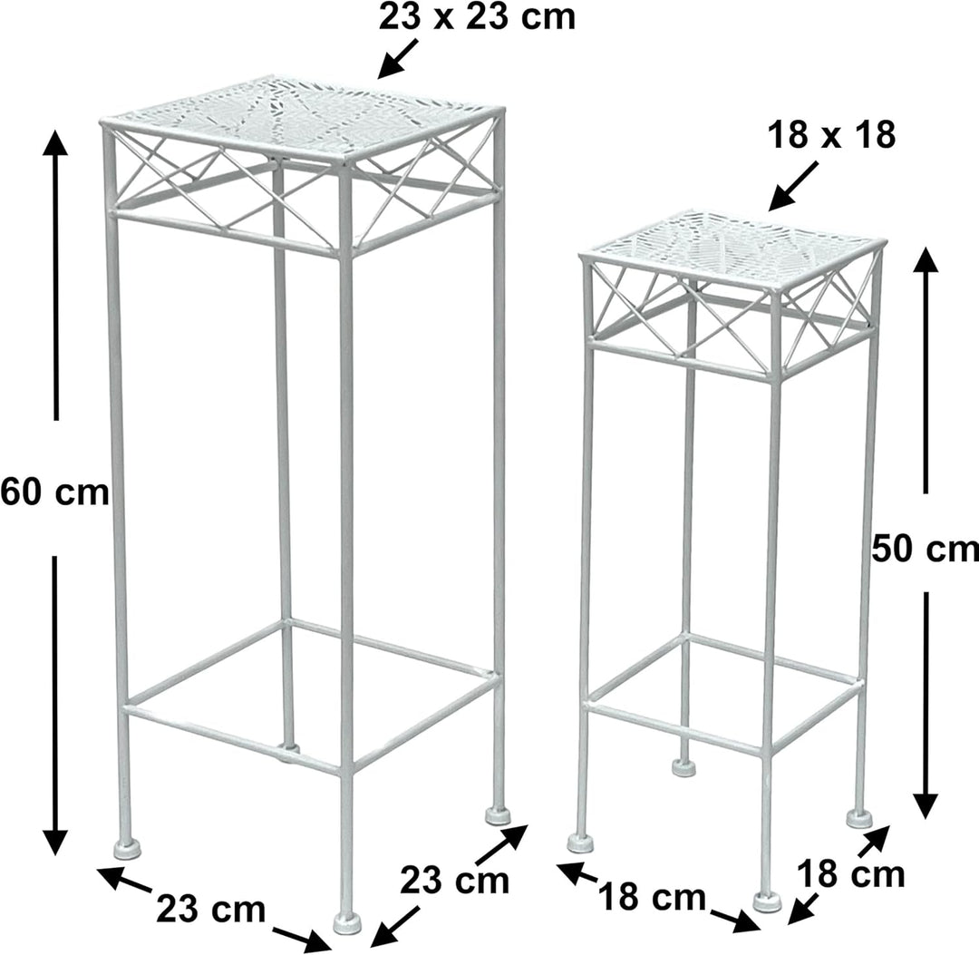 DanDiBo Blumenhocker Weiss Metall Eckig Blumenständer 96314 2er Set Beistelltisch Blumensäule Modern