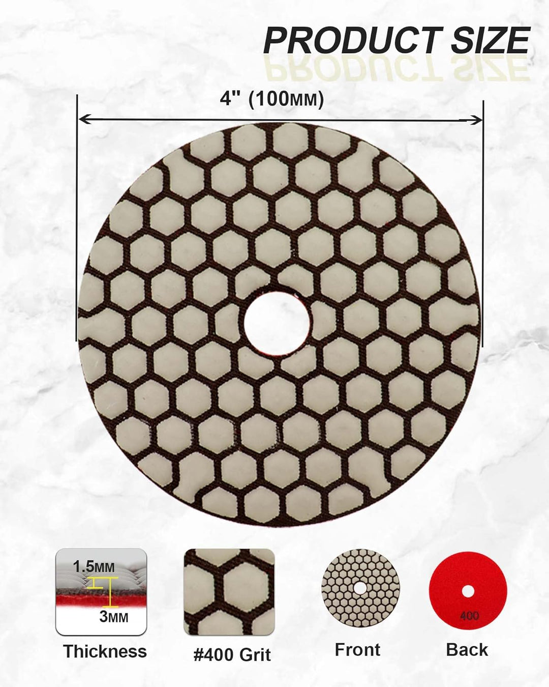 Trocken Diamant Polierpad 100mm 8 Stücke Körnung 400 Polierscheiben für Granit Marmor Kunststein Qua