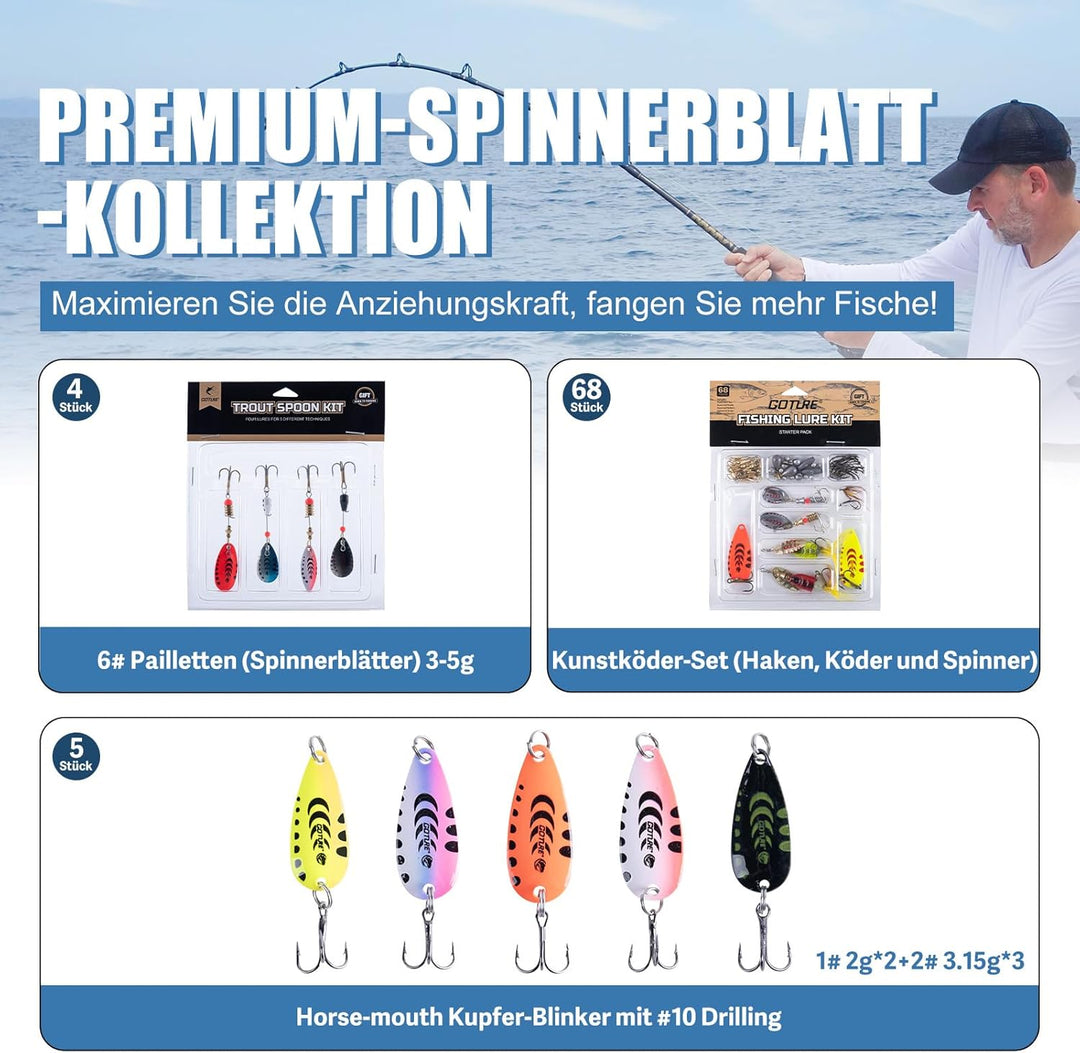 Goture Forellen-Angel-Set – All-in-One tragbare Köderbox Angelköder-Set mit herausnehmbaren Fächern,