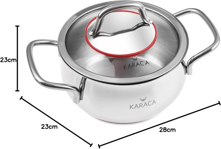 Karaca Emirgan Kochtopf- Set Edelstahl, 6- teilig, Midi Set - Rostfrei, Energiesparend, Gesundes Koc