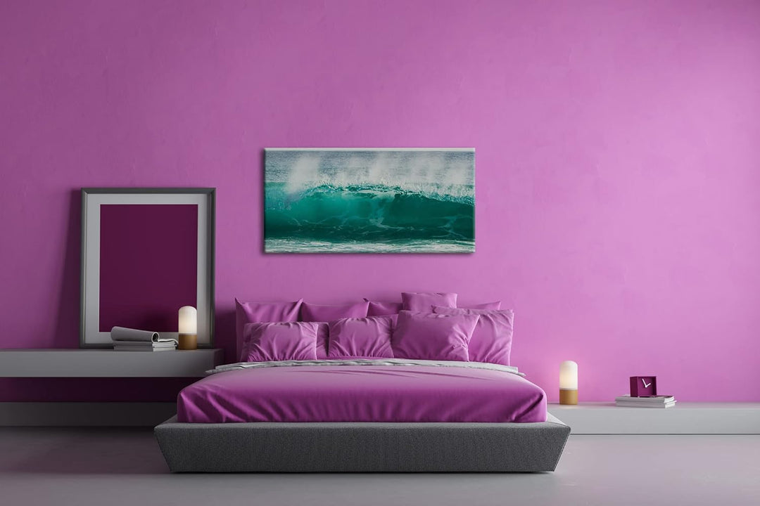 Die Welle Panorama 60x30 cm als Leinwandbild, Motiv fertig gerahmt auf Echtholzrahmen, Hochwertiger