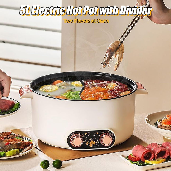 2 Seiten Hot Pot Elektrisch mit zwei Reglern 5L Elektrischer Kochtopf 1350W Drei Leistungsanpassunge