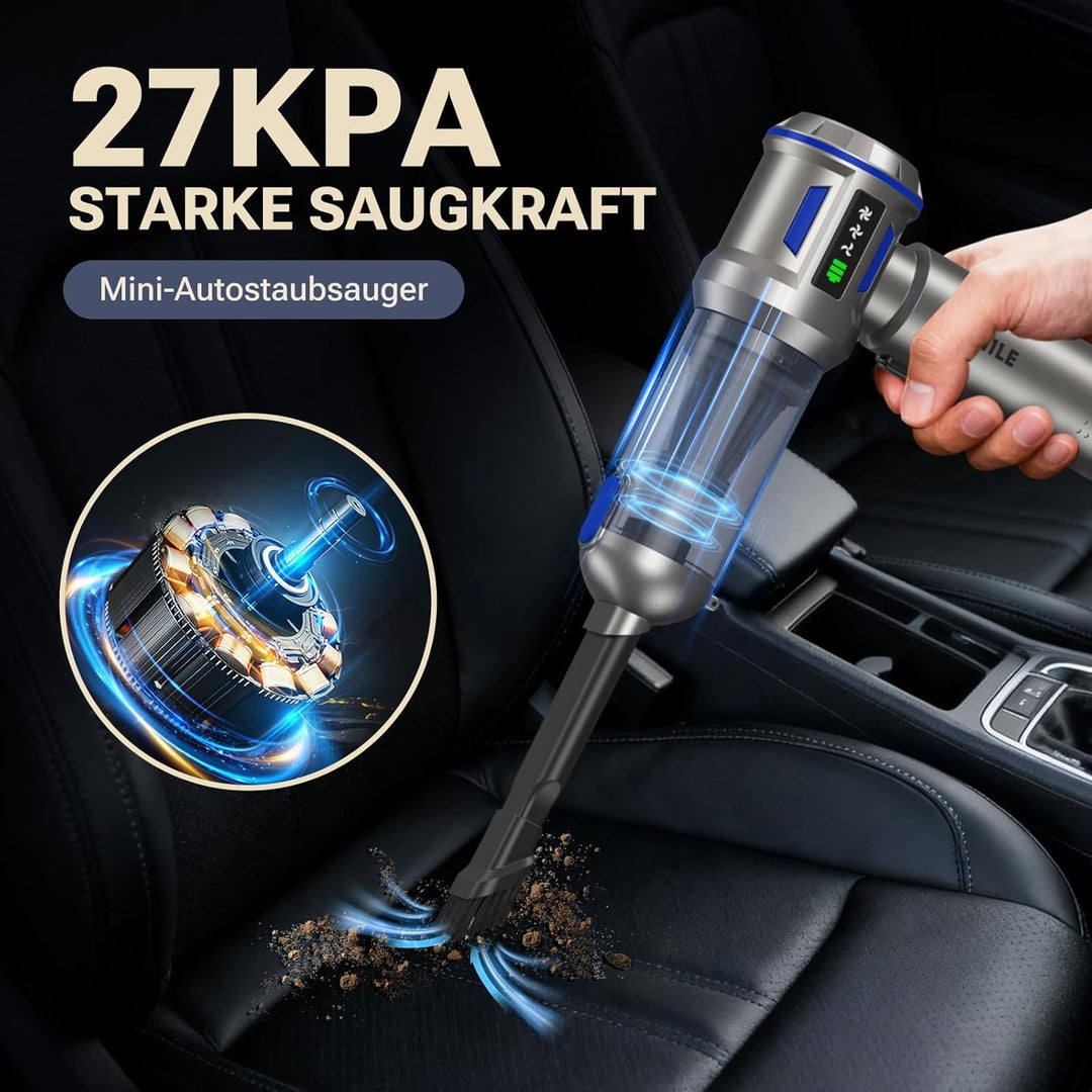 Handstaubsauger Akku, 27000Pa/150W Autostaubsauger Kabellos, 250.000 U/min Mini Staubsauger, Aufladb