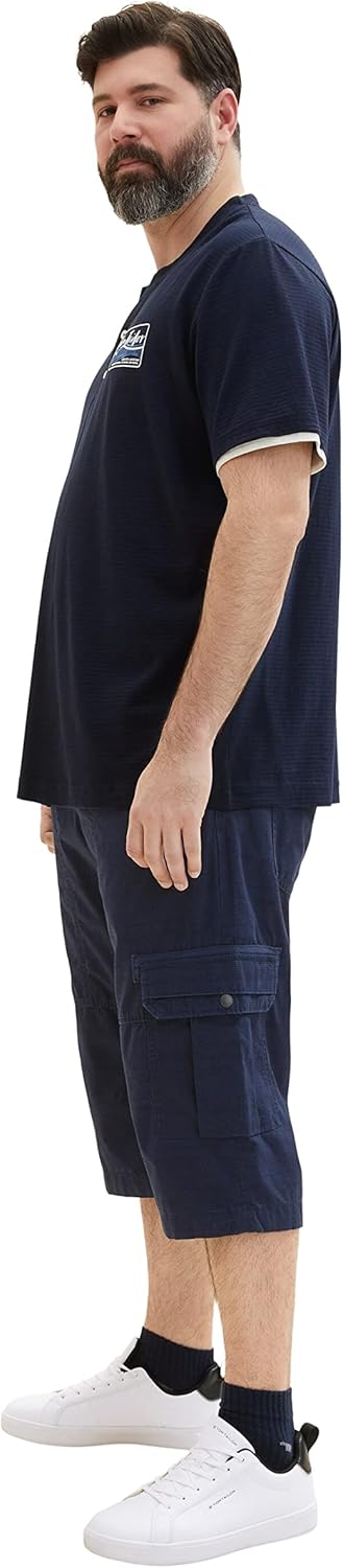 TOM TAILOR Herren Plussize Cargo Max Overknee Bermuda Shorts 48 Grosse Grössen 31293 - Navy Check, 4