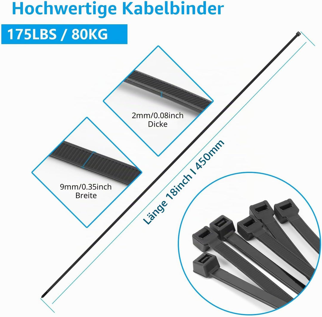 Armpow 450mm x 9mm Kabelbinder Set - 100 Stück, Braun, Breit, 80KG Zugfestigkeit, UV-Beständig, Lang