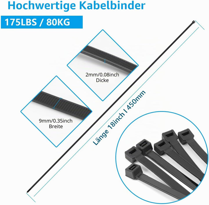 Armpow 450mm x 9mm Kabelbinder Set - 100 Stück, Braun, Breit, 80KG Zugfestigkeit, UV-Beständig, Lang