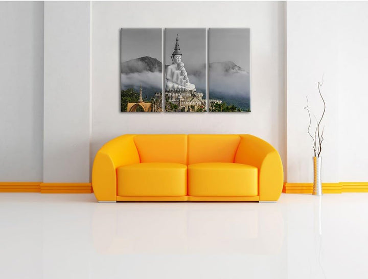 Pixxprint Buddha-Skulptur in Thailand als Leinwandbild/Grösse: 3 Teilig (120x80 cm) cm/Wandbild/Kuns