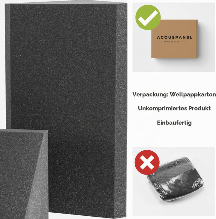AcousPanel Bass Trap Absorber Studio Pro 2 Stücke von 59x37x26cm Anthrazitgrau Unkomprimiert