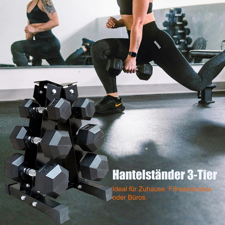 Hantelständer, Schwerlast-Hantelablage für Zuhause und Fitnessstudio, Platzsparender 3-stufiger Kurz
