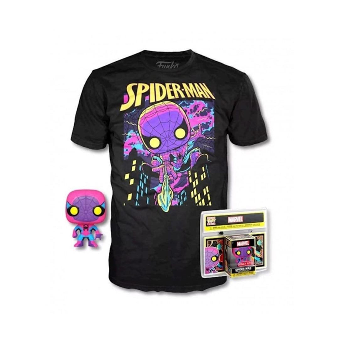 Funko Pop & Tee Marvel Spiderman Black Light T-Shirt, Grösse M Playsets, Mehrfarbig (889698554886)