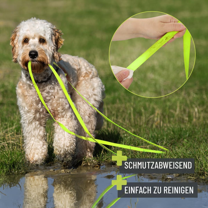 ReaVET Schleppleine für Hunde 10 Meter, Neon Gelb I Robuste & wasserfeste Hundeleine lang I Übungsle