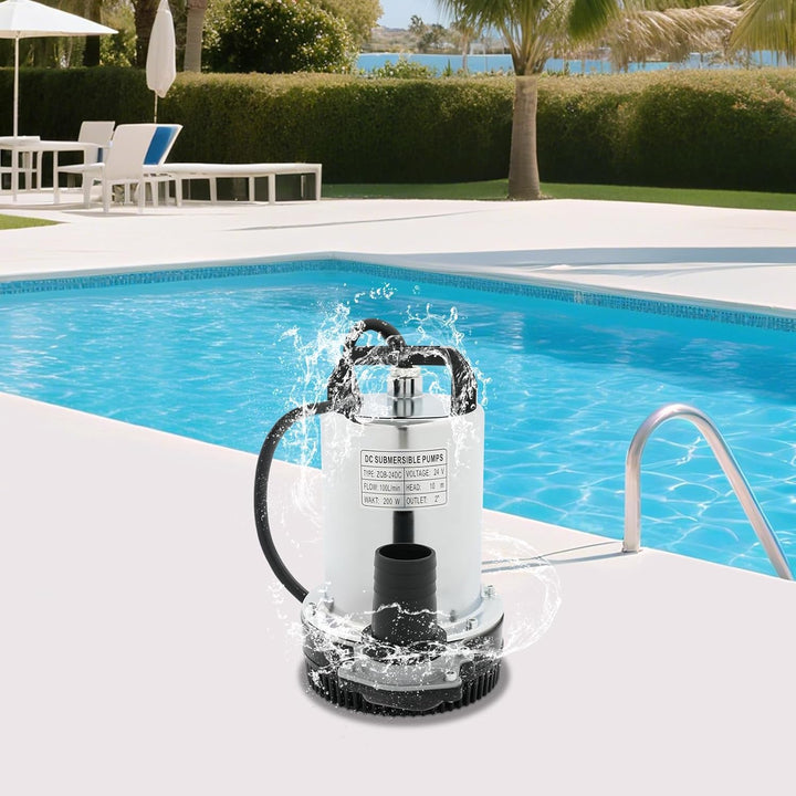24V DC Tauchwasserpumpe, 200W Edelstahl Tauchpumpe, Solar Wasserpumpe, IP56 Schutz, mit 3 Schlauchad