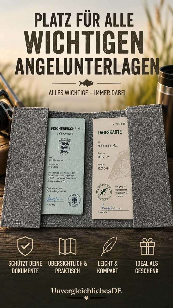 Personalisierte Angelscheinhülle Filz mit Name | Angelpass Hülle