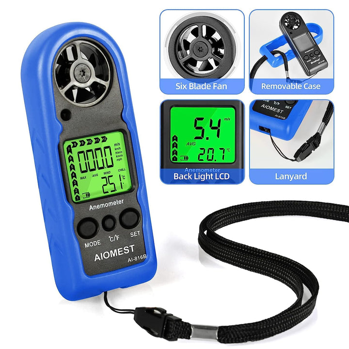 AIOMEST 816B 2er-Pack Digitaler Anemometer, Mini-Hand-Windgeschwindigkeitsmesser zur Messung der Luf
