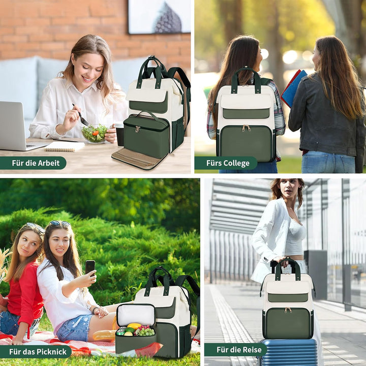 BERTASCHE Lunch Rucksack, Laptop Rucksack Damen 17,3 Zoll mit Isoliertes Kühltasche, 2-in-1-Arbeitsr