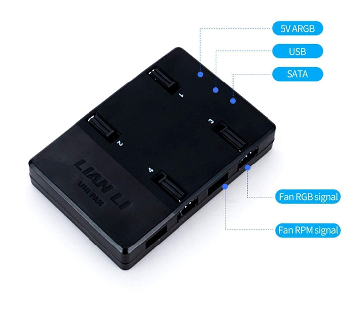 Lian Li UNI FAN SL140 PWM RGB Lüfter 140mm 2er Pack inkl. Controller, 32 Digital RGB-LEDs Lüfter 140