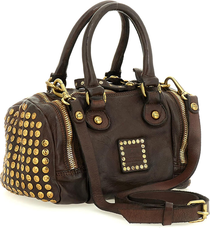 Campomaggi Damen Bowling-Tasche aus Leder mit Nieten Braun Einheitsgrösse Braun, Einheitsgrösse Brau