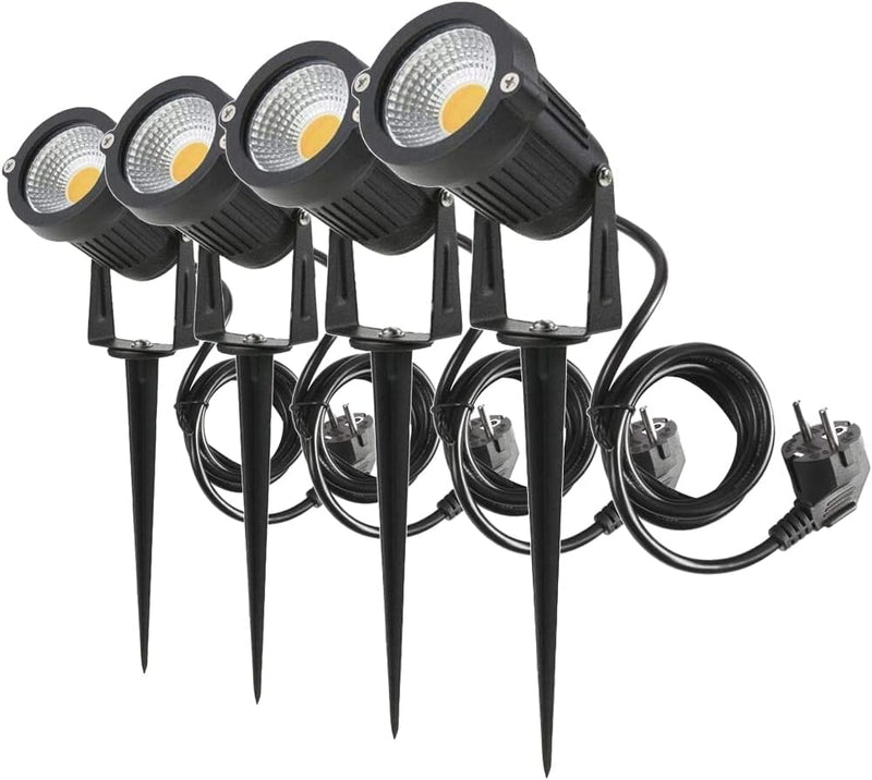 aulyun 4er Set 5W LED Strahler mit Erdspiess, 1.5m Kabel mit Stecker, Led Garten Beleuchtung, Garten