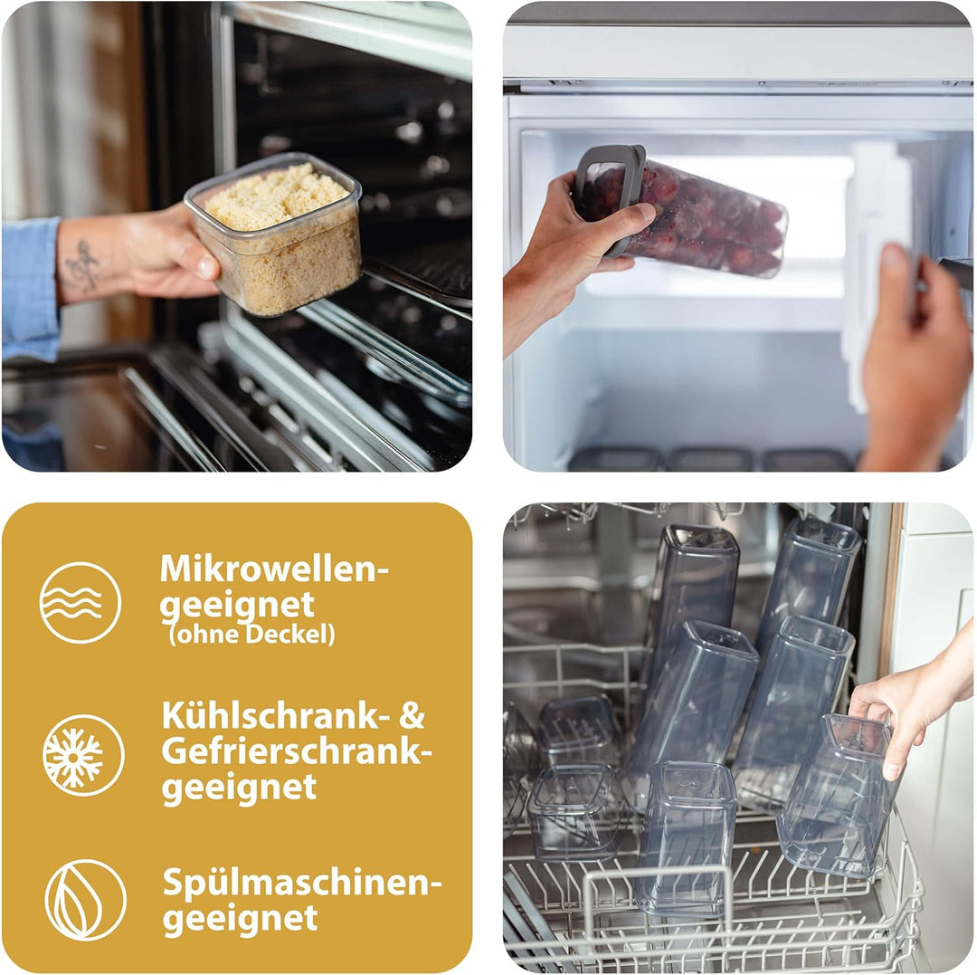 QOONA Luftdichte Vorratsdosen mit Deckel [1500ml - 6er-Set] Anthrazit - Stapelbar &amp; platzsparend für