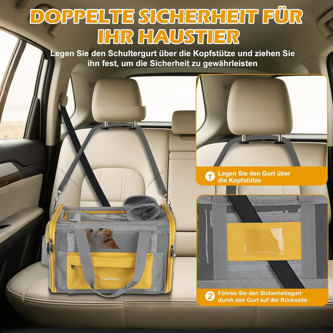 Pawinner Transportbox für Hunde Katze, 45x33x33 cm Katzentransporttasche für Reise & Auto, Faltbar H