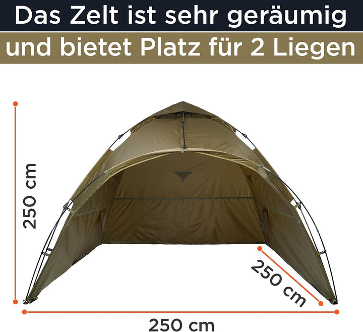 Q-Tac Ruck Zuck Bivvy Angelzelt Vorne Geöffnet, 2 Mann Karpfenzelt, Angel Zelt 250 cm x 250 cm x 160