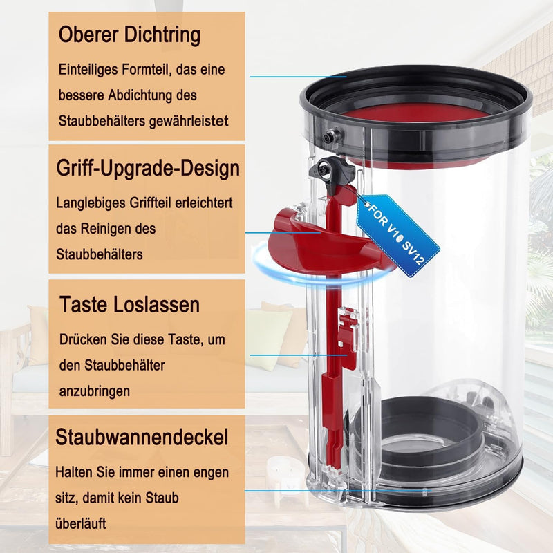 Fictezlove Ersatzteile Staubbehälter für Dyson V10 SV12 Behälter Zubehör Staubsauger, Mülleimer Stau